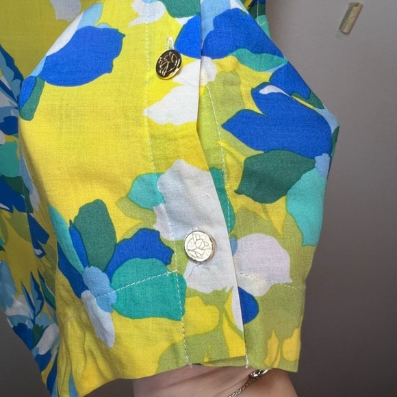 Draper James RSVP Womens Button Side Floral Tank Top Yellow Lightweight Sz Large - Picture 6 of 15